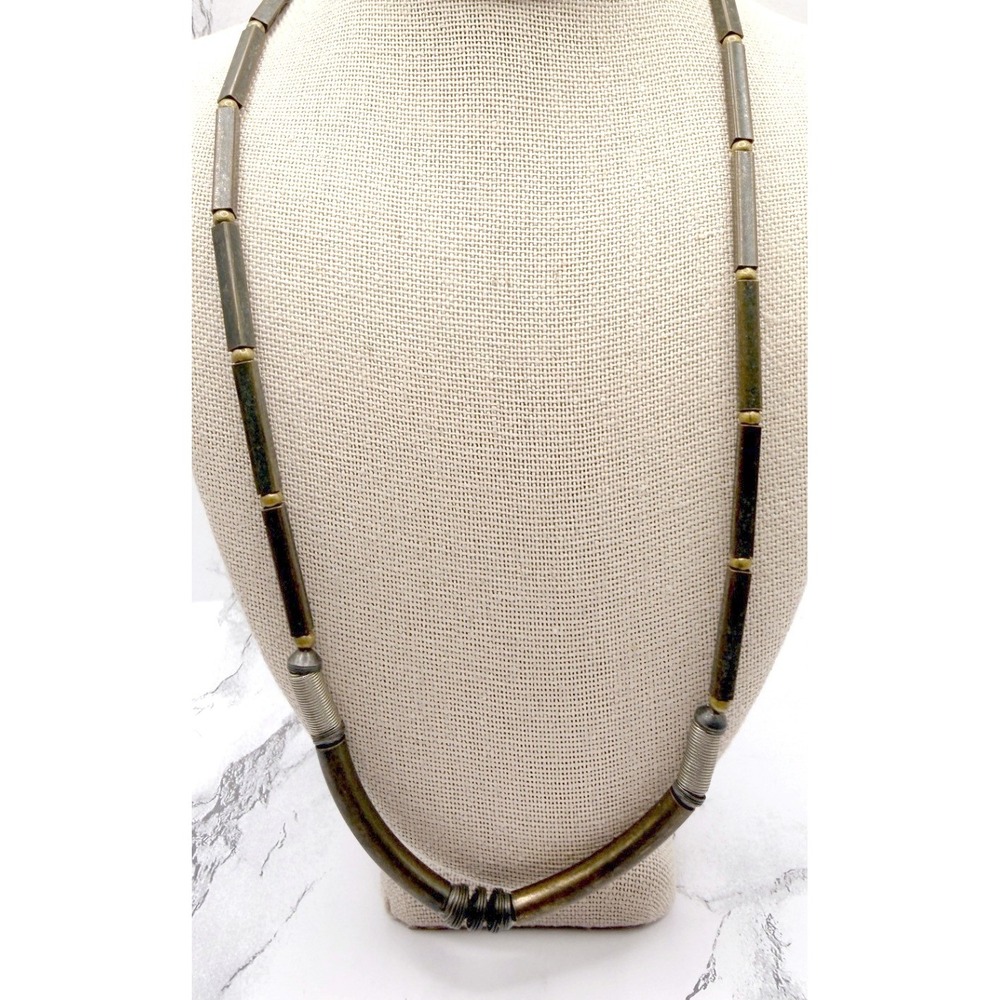 Vintage‎ Style Mixed Metal Tubular Collar Necklace Modernist Tribal 18 Inch